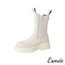 Load image into Gallery viewer, Ivory-Leather-Mid-Chelsea-Boots-with-Rear-Zippers-product-shots-white-background