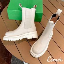 Load image into Gallery viewer, Ivory-Leather-Mid-Chelsea-Boots-with-Rear-Zippers-product-shots