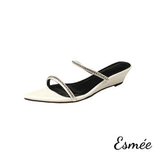 將圖片載入圖庫檢視器 Leather Sandals with Diamond Straps and Wedge Heels