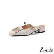 將圖片載入圖庫檢視器 Ivory-Leather-Mules-with-Golden-Ornaments-and-Double-Straps-product-shots-white-background