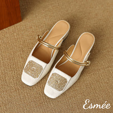 將圖片載入圖庫檢視器 Ivory-Leather-Mules-with-Golden-Ornaments-and-Double-Straps-product-shots