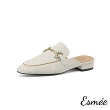 將圖片載入圖庫檢視器 Ivory-Leather-Mules-with-Horsebit-Design-product-shots-white-background