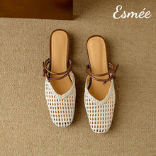 將圖片載入圖庫檢視器 Ivory-Leather-Mules-with-Net-Design-and-Double-Straps-product-shots