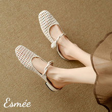 將圖片載入圖庫檢視器 Ivory-Leather-Mules-with-Net-Design-and-Twisted-Straps-model-shots