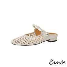 將圖片載入圖庫檢視器 Ivory-Leather-Mules-with-Net-Design-and-Twisted-Straps-product-shots-white-background