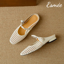 將圖片載入圖庫檢視器 Ivory-Leather-Mules-with-Net-Design-and-Twisted-Straps-product-shots