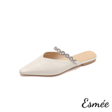 將圖片載入圖庫檢視器 Ivory-Leather-Mules-with-Rhinestone-Chain-Design-product-shots-white-background