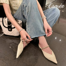 將圖片載入圖庫檢視器 Ivory-Leather-Mules-with-Woven-and-Chain-Deisgn-model-shots
