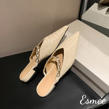 將圖片載入圖庫檢視器 Ivory-Leather-Mules-with-Woven-and-Chain-Deisgn-product-shots