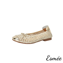將圖片載入圖庫檢視器 Ivory-Leather-Net-Ballerina-Flats-with-Golden-Toe-and-Heel-Cap-product-shots-white-background