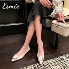 Load image into Gallery viewer, Ivory-Patent-Leather-Flats-with-Rhinestone-Buckle-model-shots