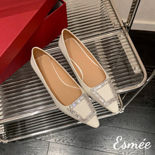 Load image into Gallery viewer, Ivory-Patent-Leather-Flats-with-Rhinestone-Buckle-product-shots