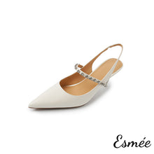 Load image into Gallery viewer, Ivory-Patent-Leather-High-Heel-Slingback-with-Diamond-Straps-product-shots-white-background