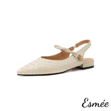 將圖片載入圖庫檢視器 Ivory-Pattered-Leather-Slingback-with-Twisted-Straps-product-shots-white-background