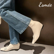將圖片載入圖庫檢視器 Ivory-Suede-Ankle-Boots-with-Bow-Knot-and-Invisible-Increased-Height-Design-model-shots