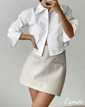 Load image into Gallery viewer, Ivory-Synthetic-Leather-Skorts-with-Pocket-Design-model-shots