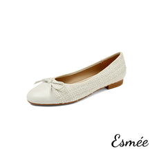 Load image into Gallery viewer, Ivory-Textured-Tweed-Flats-with-Bow-Knot-product-shots-white-background