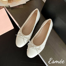Load image into Gallery viewer, Ivory-Textured-Tweed-Flats-with-Bow-Knot-product-shots
