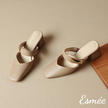 將圖片載入圖庫檢視器 Kahki-Leather-High-Heel-Mules-with-Metal-Buckle-product-shots
