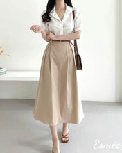 Load image into Gallery viewer, Khaki-Cotton-Dual-Color-One-Piece-with-Shirt-and-Belt-Design-model-shots-1