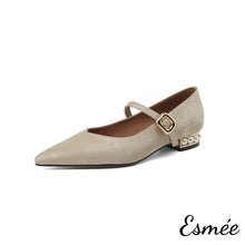 將圖片載入圖庫檢視器 Khaki-Frabrics-Maryjanes-with-Pearl-Heels-product-shots-white-background