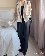 將圖片載入圖庫檢視器 Khaki-Korean-Chiffon-One-Button-Blazer-with-Notch-Lapel-model-shots-2