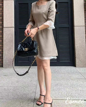 將圖片載入圖庫檢視器 Khaki-Korean-Cotton-One-Piece-with-Chiffon-Layering-Detail-model-shots