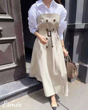 將圖片載入圖庫檢視器 Khaki-Korean-Cotton-One-Piece-with-Shirt-Design-model-shots