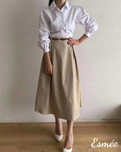 將圖片載入圖庫檢視器 Khaki-Korean-Cotton-Shirt-Dress-with-Belt-Design-model-shots-1