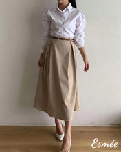 將圖片載入圖庫檢視器 Khaki-Korean-Cotton-Shirt-Dress-with-Belt-Design-model-shots