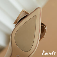 Load image into Gallery viewer, Khaki-Lambskin-Leather-High-Heels-with-Bow-Knot-Design-product-shots-detail