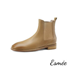 Load image into Gallery viewer, Khaki-Leather-Chelsea-Boots-with-Squared-Toe-Design-product-shots-white-background