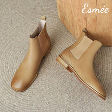Load image into Gallery viewer, Khaki-Leather-Chelsea-Boots-with-Squared-Toe-Design-product-shots