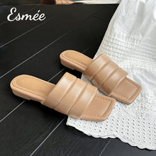 將圖片載入圖庫檢視器 Khaki-Leather-Flast-Sandals-with-Square-Toe-Design-product-shots