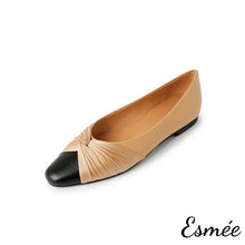 Load image into Gallery viewer, Khaki-Leather-Flats-with-Dual-Color-Toe-Cap-product-shots-white-background