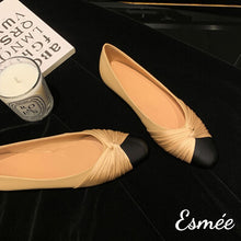 Load image into Gallery viewer, Khaki-Leather-Flats-with-Dual-Color-Toe-Cap-product-shots