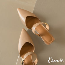 將圖片載入圖庫檢視器 Khaki-Leather-High-Heel-Mules-with-Metal-Buckle-Design-product-shots