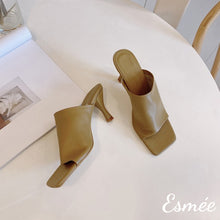 Load image into Gallery viewer, Khaki-Leather-High-Heel-Sandals-with-Stiletto-Heels-product-shots