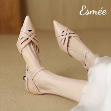 將圖片載入圖庫檢視器 Khaki-Leather-High-Heel-Sandals-with-Woven-Design-model-shots