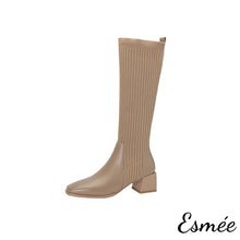 將圖片載入圖庫檢視器 Khaki-Leather-Long-Boots-with-Sock-Tube-product-shots-white-background