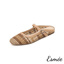 Load image into Gallery viewer, Khaki-Leather-Mules-with-Knitting-Design-product-shots-white-background