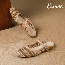 Load image into Gallery viewer, Khaki-Leather-Mules-with-Knitting-Design-product-shots