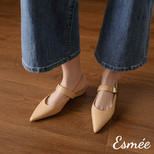 將圖片載入圖庫檢視器 Khaki-Leather-Slingback-with-Metal-Buckle-Design-model-shots