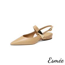 將圖片載入圖庫檢視器 Khaki-Leather-Slingback-with-Metal-Buckle-Design-product-shots-white-background