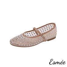 將圖片載入圖庫檢視器 Khaki-Mesh-Fabrics-Maryjanes-with-Rhinestone-Design-product-shots-white-background