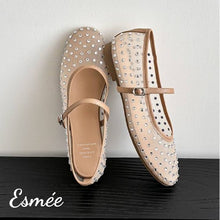 將圖片載入圖庫檢視器 Khaki-Mesh-Fabrics-Maryjanes-with-Rhinestone-Design-product-shots