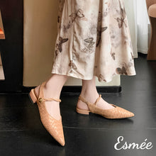 將圖片載入圖庫檢視器 Khaki-Pattered-Leather-Slingback-with-Twisted-Straps-model-shots