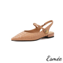 將圖片載入圖庫檢視器 Khaki-Pattered-Leather-Slingback-with-Twisted-Straps-product-shots-white-background
