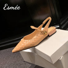 將圖片載入圖庫檢視器 Khaki-Pattered-Leather-Slingback-with-Twisted-Straps-product-shots