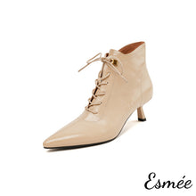 Load image into Gallery viewer, Khaki-Shiny-Leather-High-Heel-Marten-Boots-with-5cm-Stiletto-product-shots-white-background